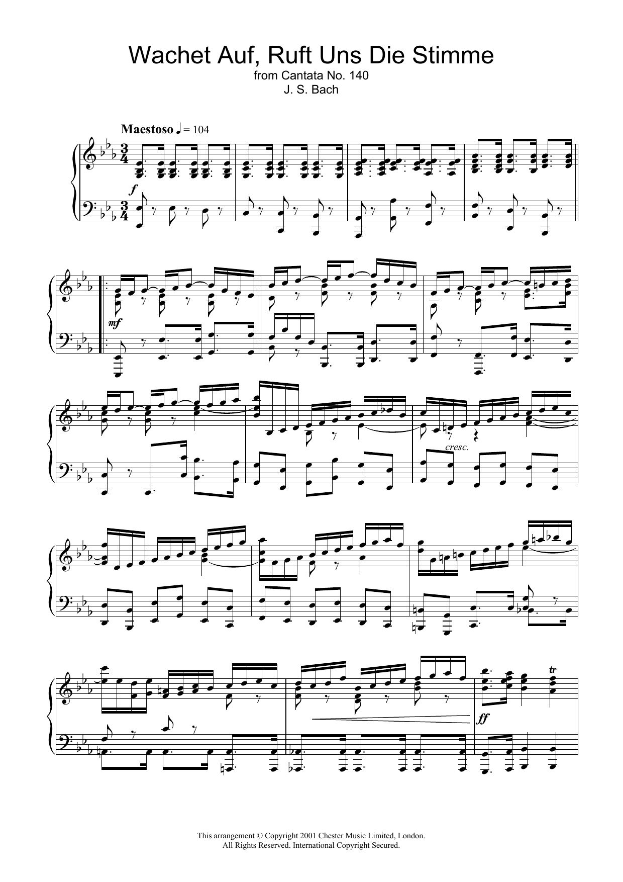 Johann Sebastian Bach Wachet Auf, Ruft Uns Die Stimme (from Cantata No.140) sheet music notes and chords arranged for Piano Solo