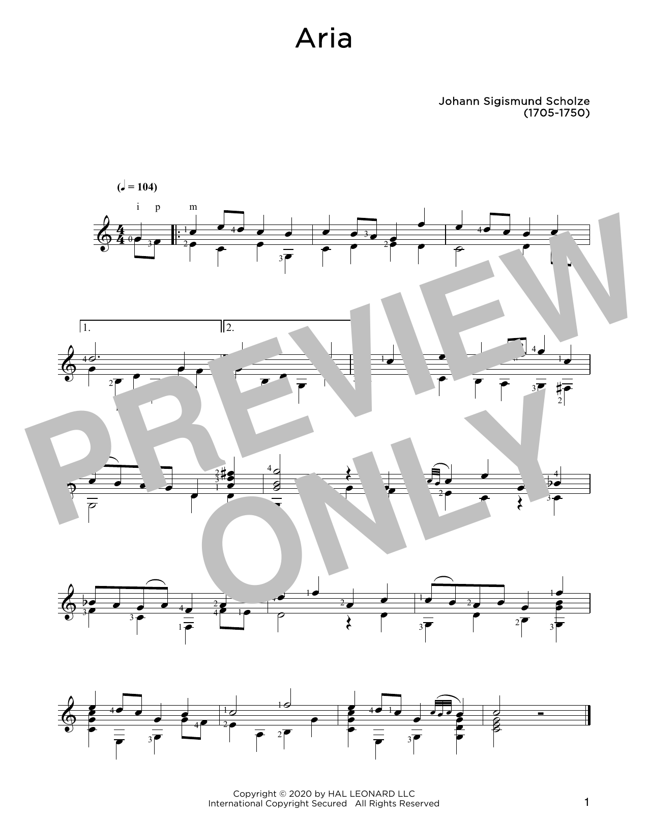 Johann Sigismund Scholze Aria sheet music notes and chords. Download Printable PDF.