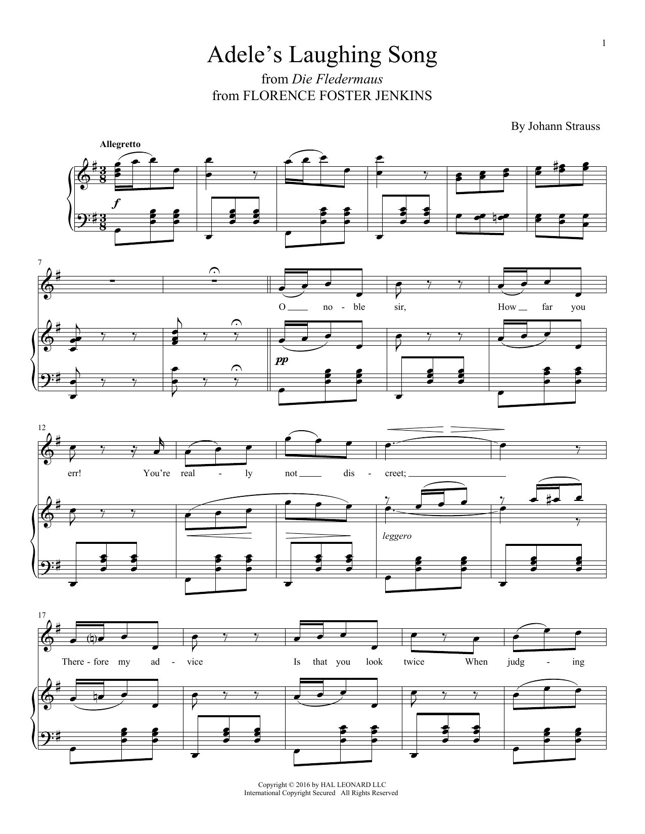 Johann Strauss Adele's Laughing Song sheet music notes and chords. Download Printable PDF.