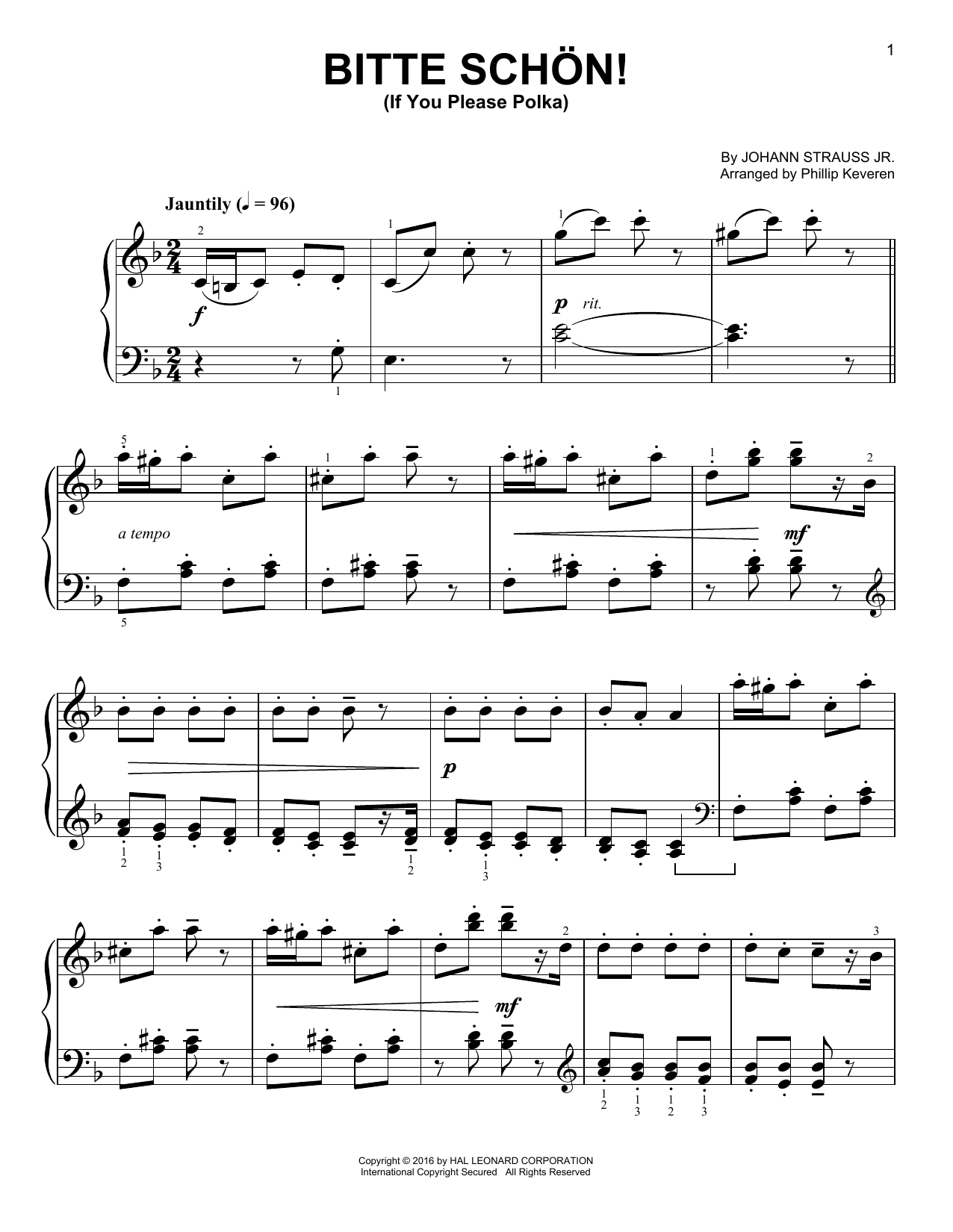 Johann Strauss II Bitte schon! (If You Please Polka) [Classical version] (arr. Phillip Keveren) sheet music notes and chords. Download Printable PDF.