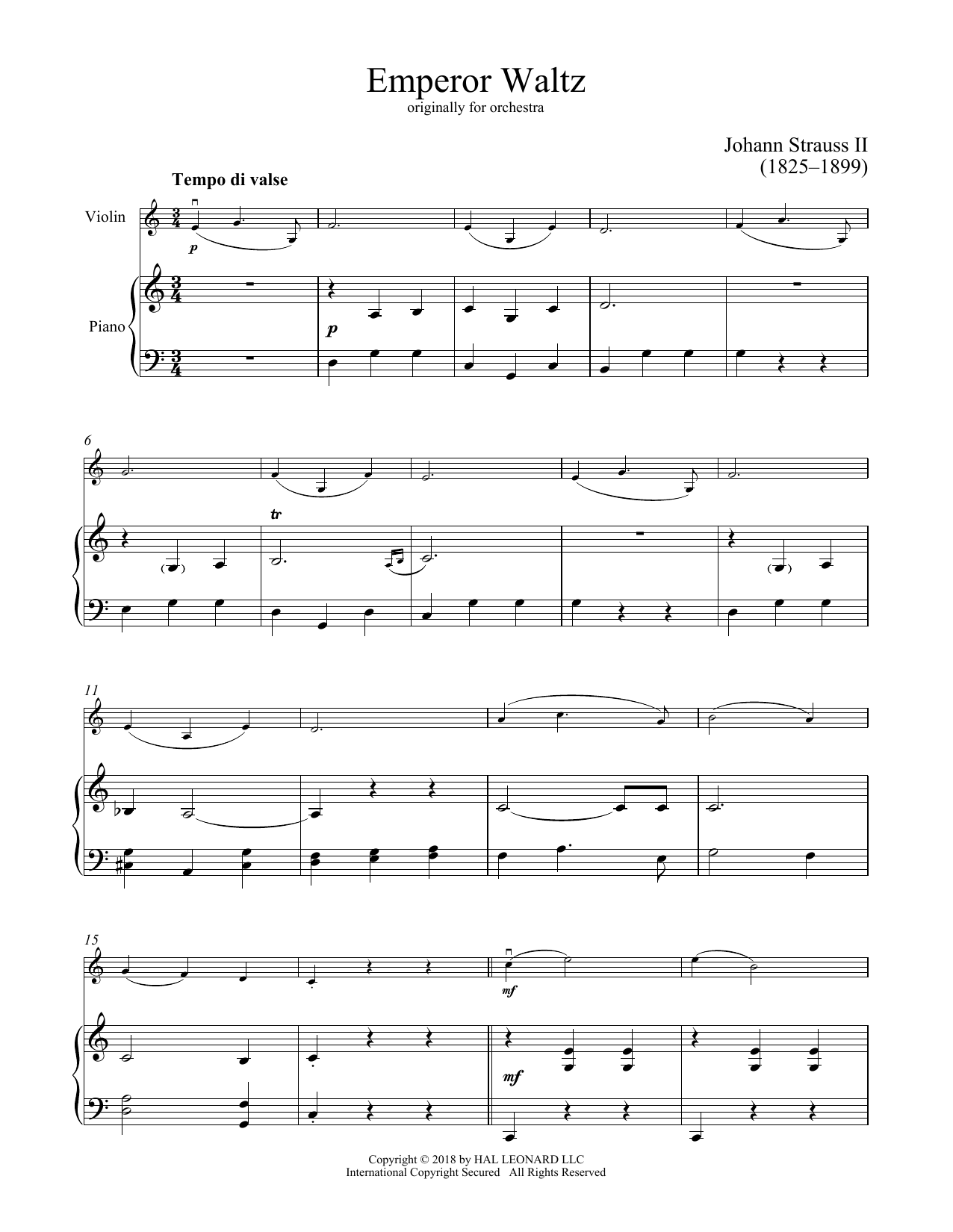 Johann Strauss II Emperor Waltz, Op. 437 sheet music notes and chords. Download Printable PDF.