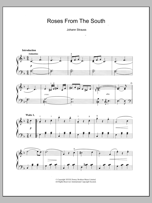 Johann Strauss II Roses From The South sheet music notes and chords. Download Printable PDF.