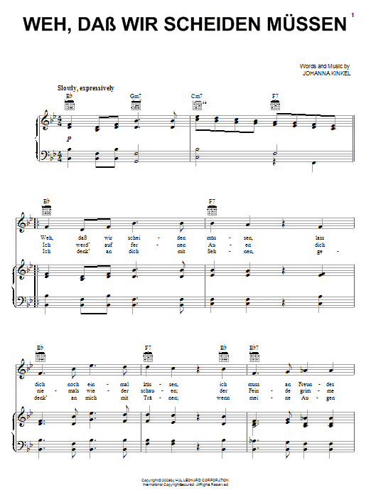 Learn to play Johanna Kinkel Weh, Dass Wir Scheiden Mussen (The Soldiers Farewell) sheet music for Piano, Vocal & Guitar Chords (Right-Hand Melody) in minutes. Price: 7.8900$ Johanna Kinkel Weh, Dass Wir Scheiden Mussen (The Soldiers Farewell) sheet music notes and chords arranged for Piano, Vocal & Guitar Chords (Right-Hand Melody)