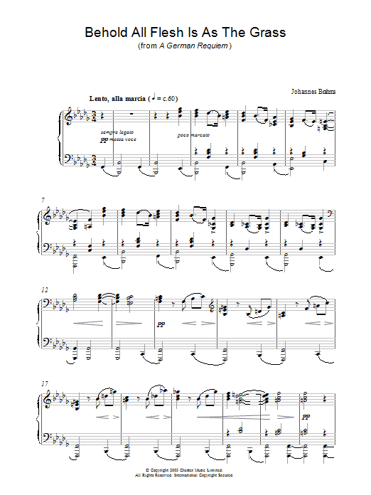 Johannes Brahms Behold All Flesh Is As The Grass (from A German Requiem) sheet music notes and chords arranged for Piano Solo