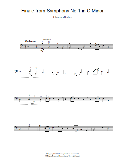 Johannes Brahms Finale From Symphony No.1 In C Minor sheet music notes and chords arranged for Violin Solo