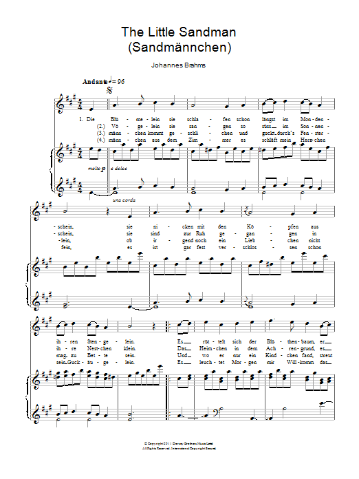 Johannes Brahms Sandmannchen (The Little Sandman) sheet music notes and chords. Download Printable PDF.