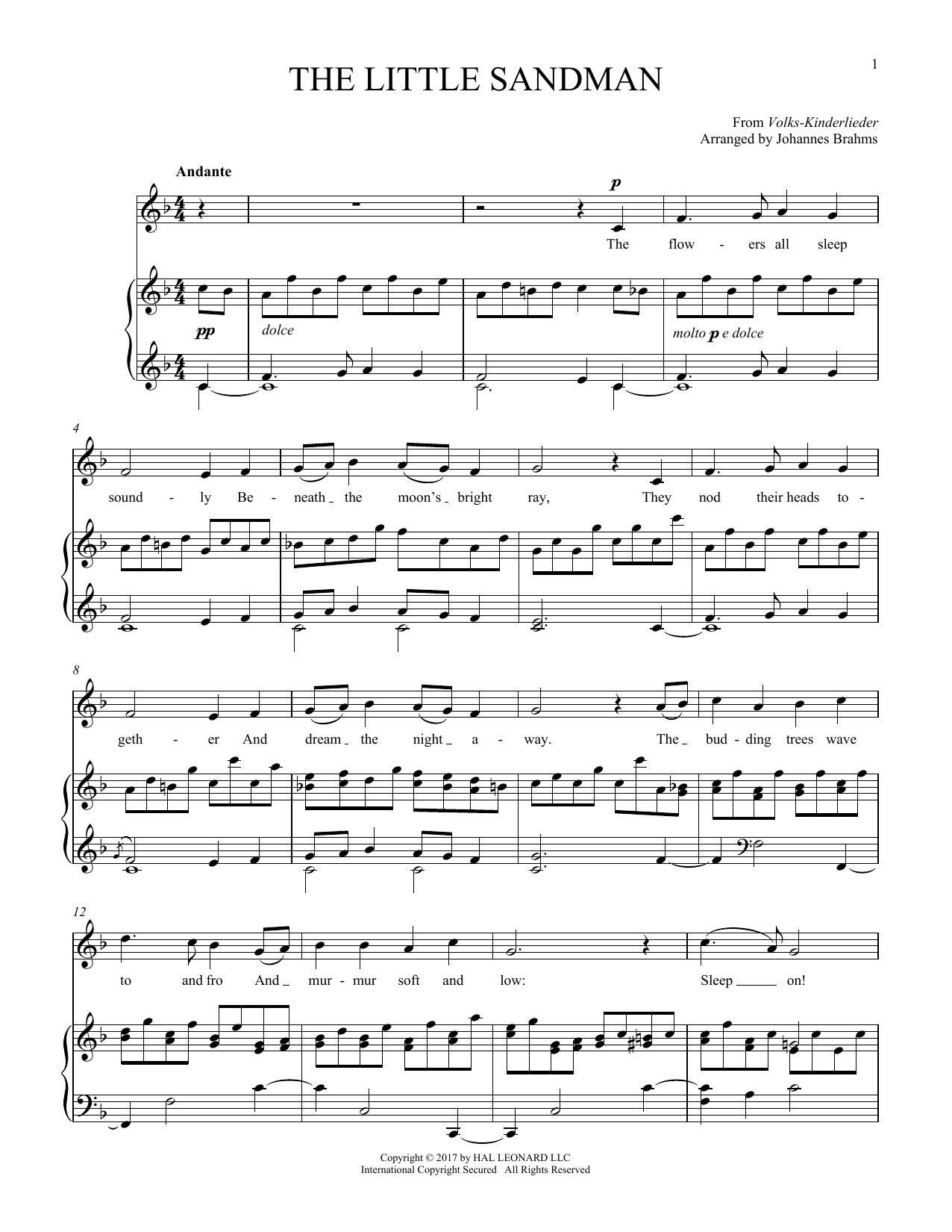 Johannes Brahms Sandmannchen (The Little Sandman), WoO 31, No. 4 sheet music notes and chords. Download Printable PDF.