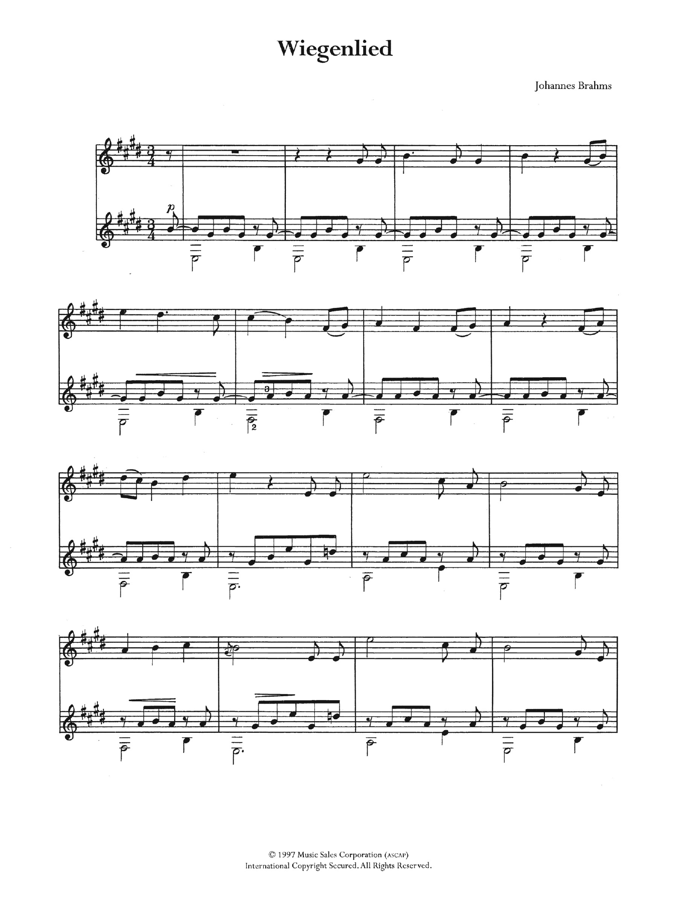 Johannes Brahms Wiegenlied (Lullaby) sheet music notes and chords. Download Printable PDF.