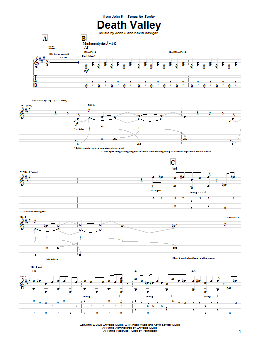 Learn to play John 5 Death Valley sheet music for Guitar Tab in minutes. Price: 7.8900$ John 5 Death Valley sheet music notes and chords arranged for Guitar Tab