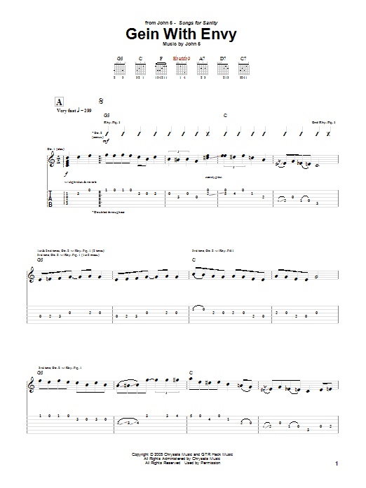 Learn to play John 5 Gein With Envy sheet music for Guitar Tab in minutes. Price: 7.8900$ John 5 Gein With Envy sheet music notes and chords arranged for Guitar Tab