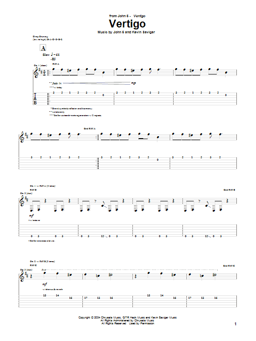 Learn to play John 5 Vertigo sheet music for Guitar Tab in minutes. Price: 7.8900$ John 5 Vertigo sheet music notes and chords arranged for Guitar Tab