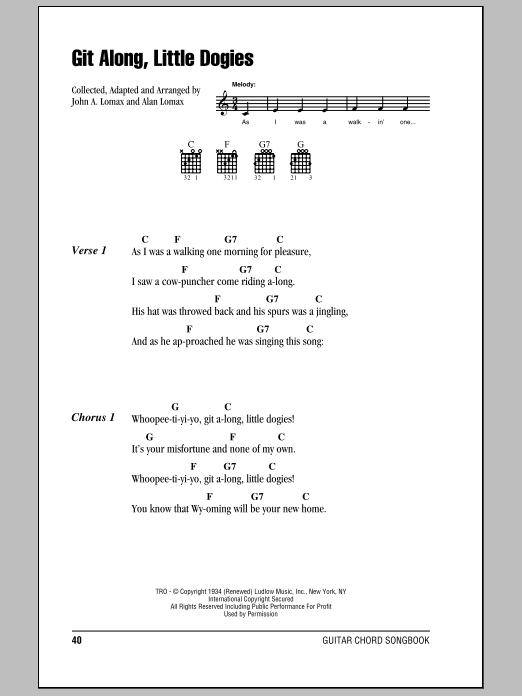 John A. Lomax Git Along, Little Dogies sheet music notes and chords. Download Printable PDF.