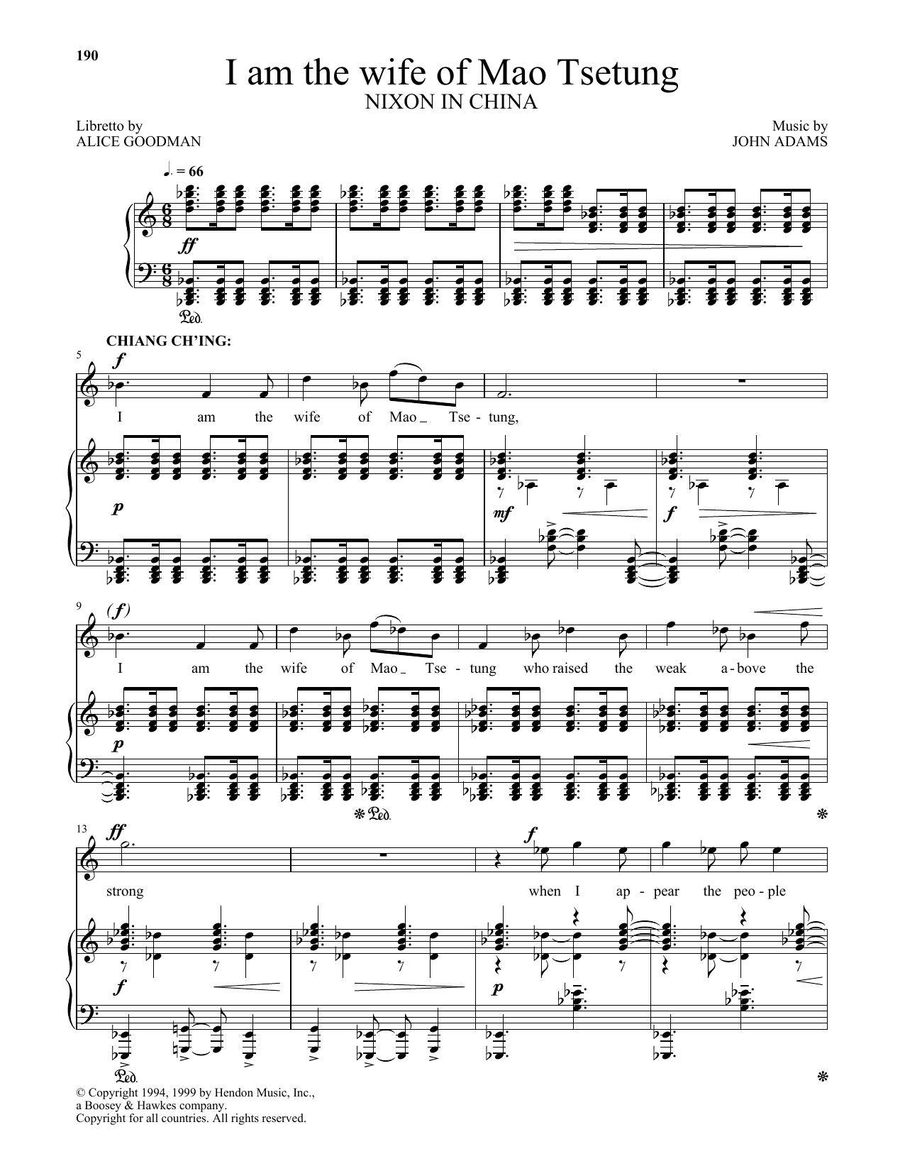 Learn to play John Adams I am the wife Of Mao Tsetung (from Nixon In China) sheet music for Piano & Vocal in minutes. Price: 7.8900$ John Adams I am the wife Of Mao Tsetung (from Nixon In China) sheet music notes and chords arranged for Piano & Vocal