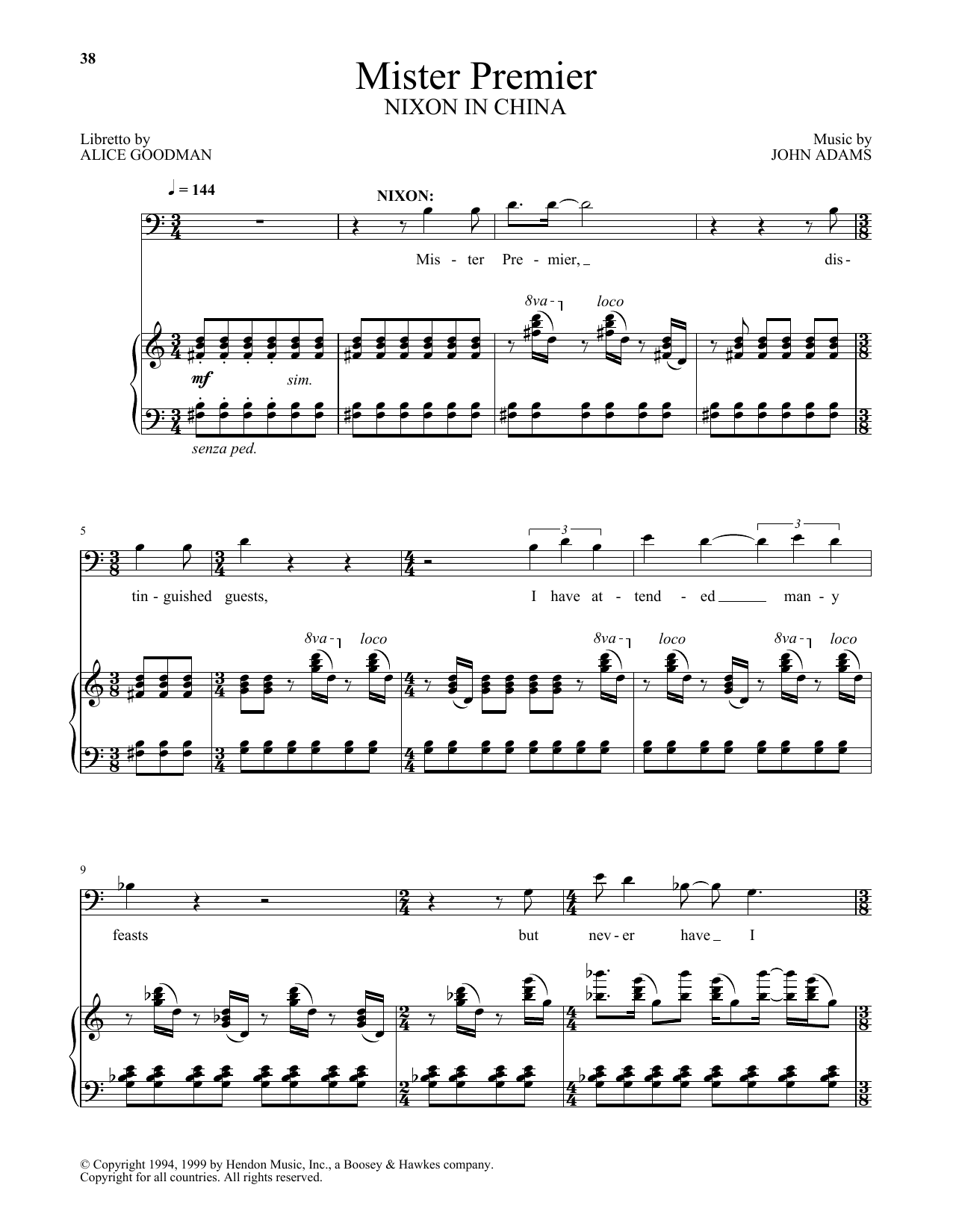 John Adams Mister Premier (from Nixon In China) sheet music notes and chords arranged for Piano & Vocal