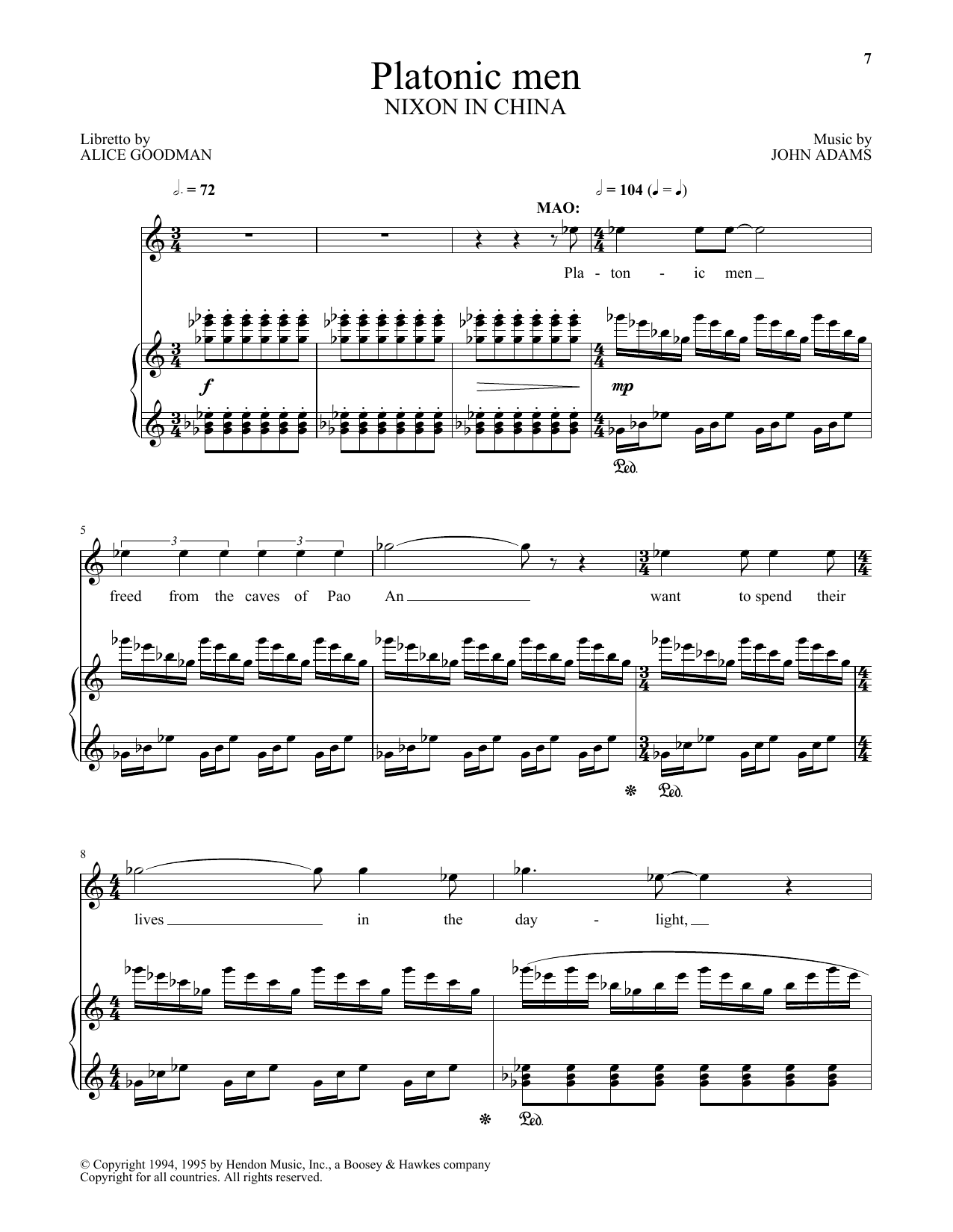 Learn to play John Adams Platonic men (from Nixon In China) sheet music for Piano & Vocal in minutes. Price: 7.8900$ John Adams Platonic men (from Nixon In China) sheet music notes and chords arranged for Piano & Vocal