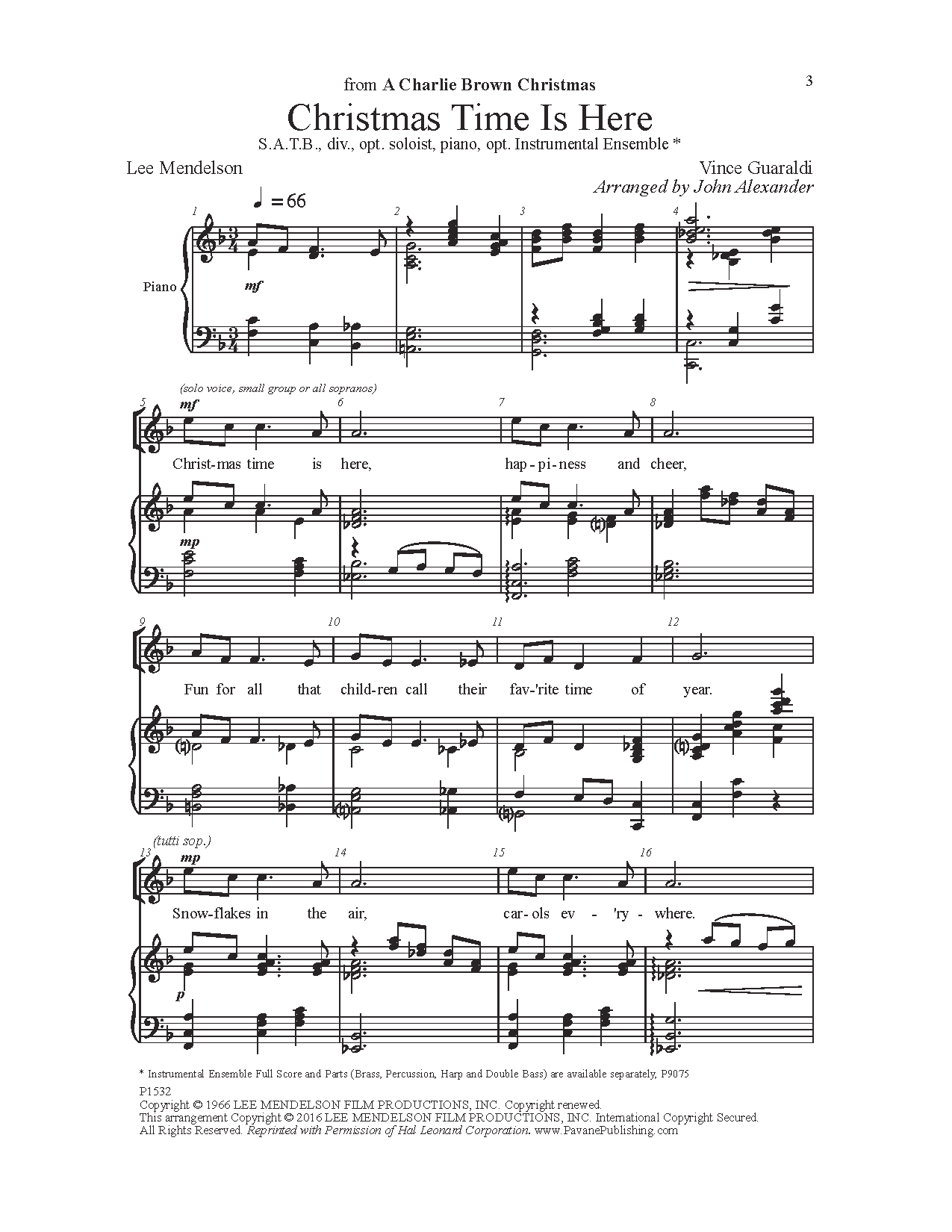 John Alexander Christmas Time Is Here sheet music notes and chords. Download Printable PDF.