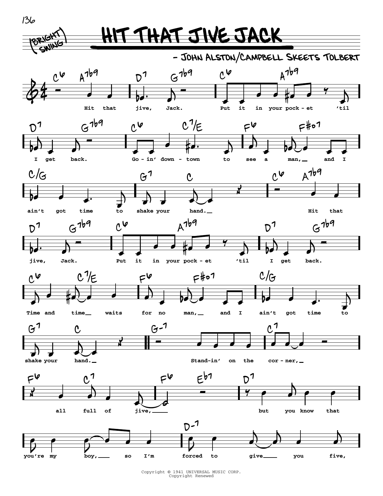 John Alston Hit That Jive Jack (Low Voice) sheet music notes and chords. Download Printable PDF.