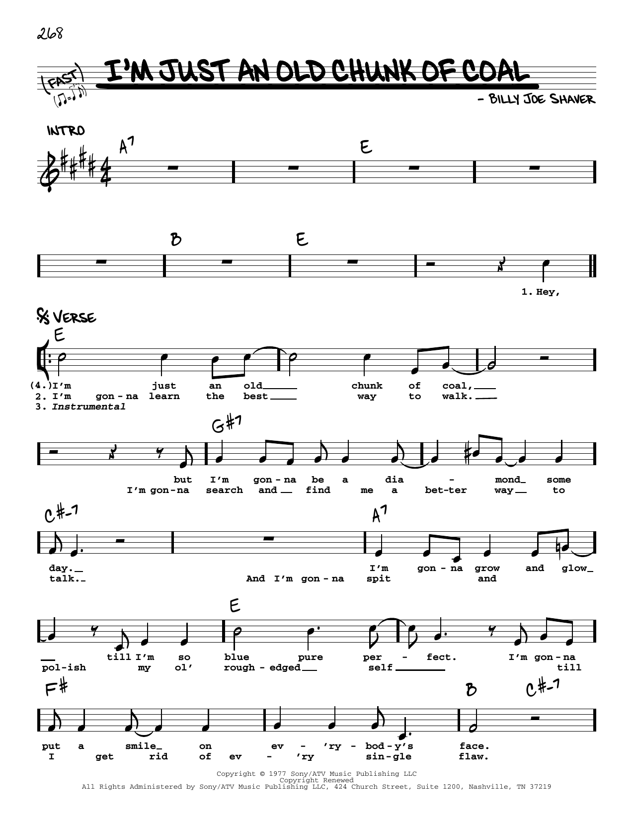 John Anderson I'm Just An Old Chunk Of Coal sheet music notes and chords. Download Printable PDF.