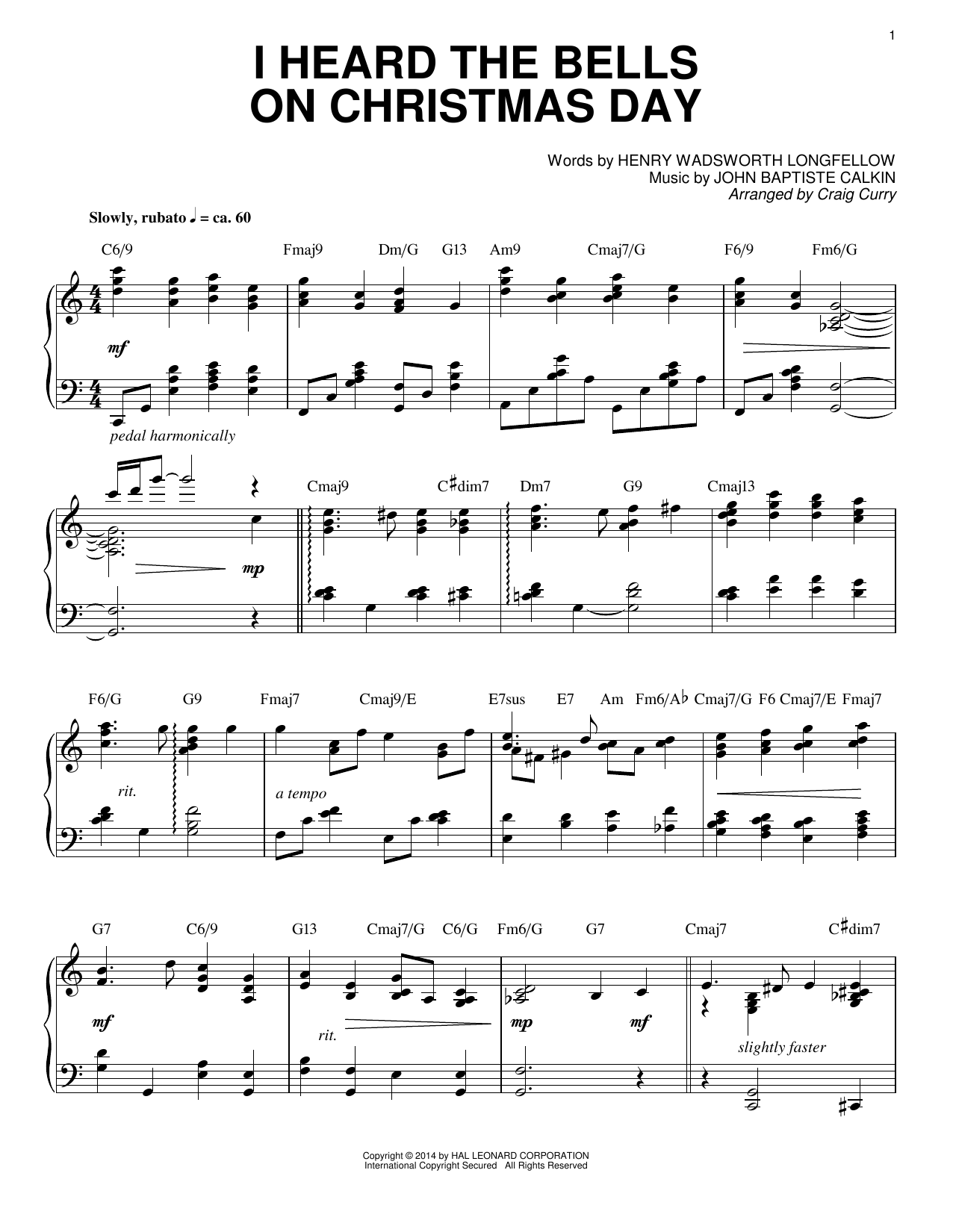 Craig Curry I Heard The Bells On Christmas Day sheet music notes and chords. Download Printable PDF.