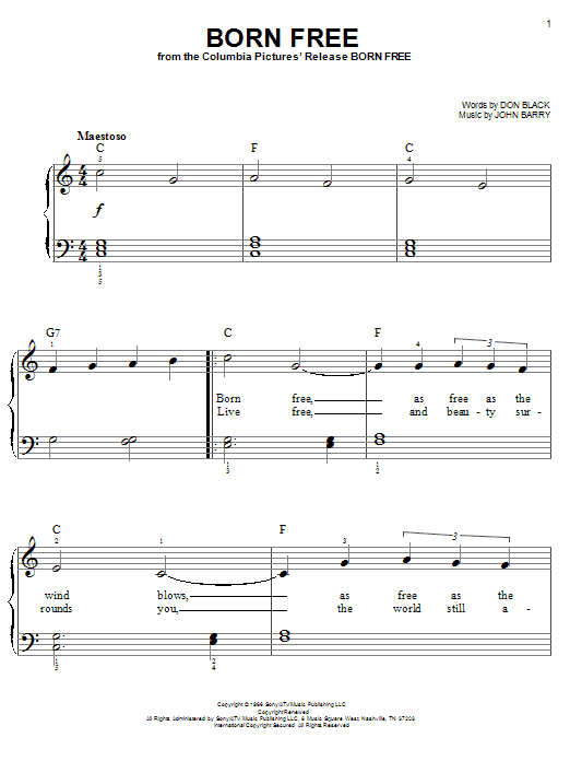 John Barry Born Free sheet music notes and chords. Download Printable PDF.