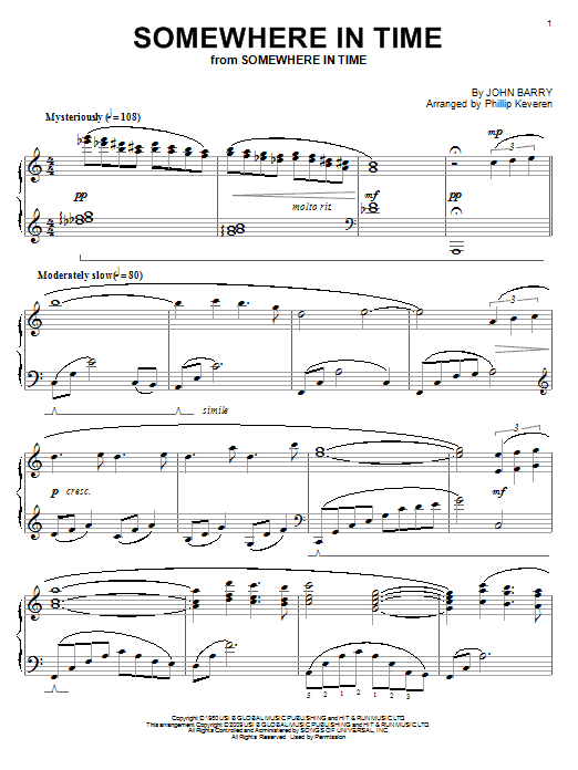 John Barry Somewhere In Time sheet music notes and chords. Download Printable PDF.