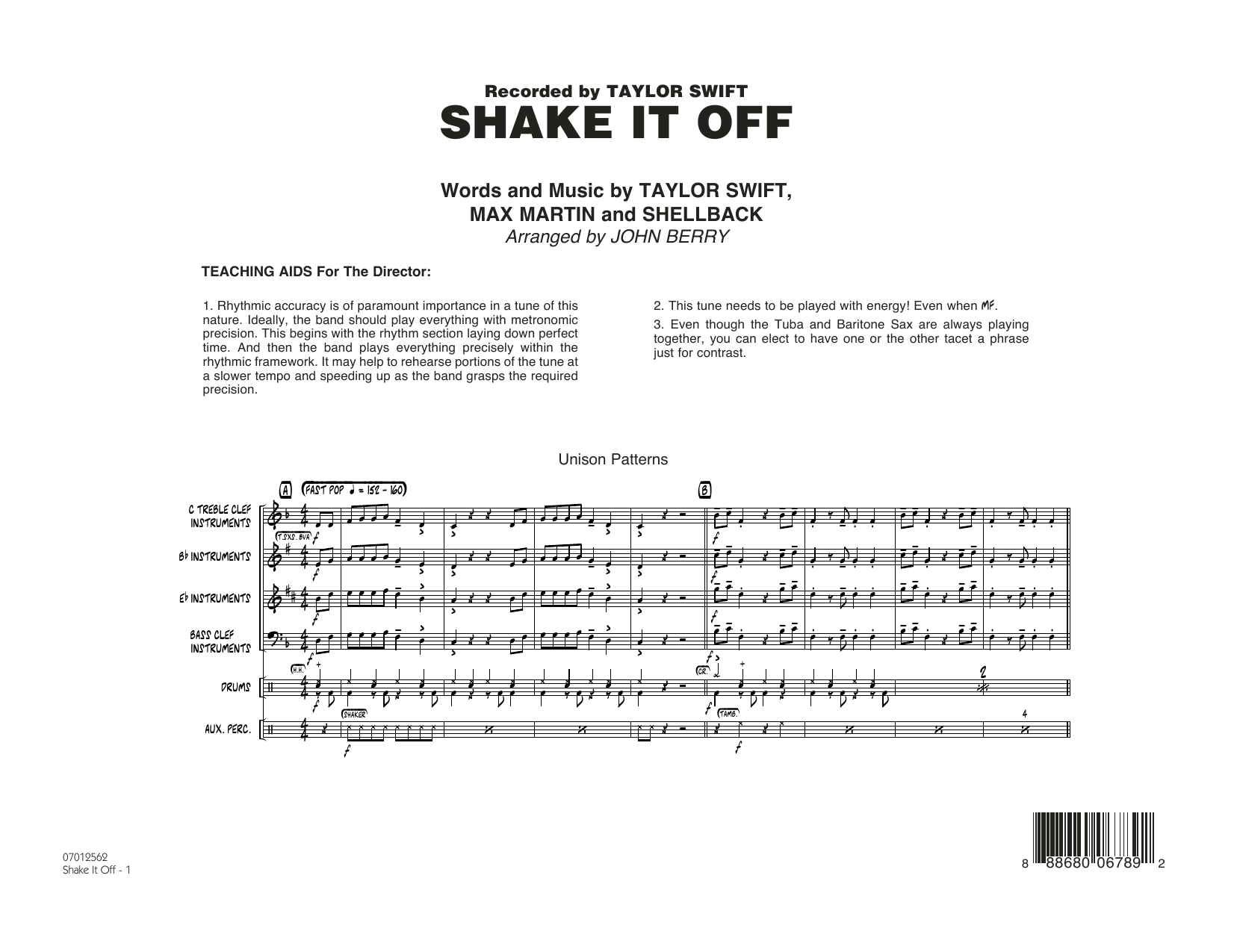 Learn to play John Berry Shake It Off - Conductor Score (Full Score) sheet music for Jazz Ensemble in minutes. Price: 6.9900$ John Berry Shake It Off - Conductor Score (Full Score) sheet music notes and chords arranged for Jazz Ensemble