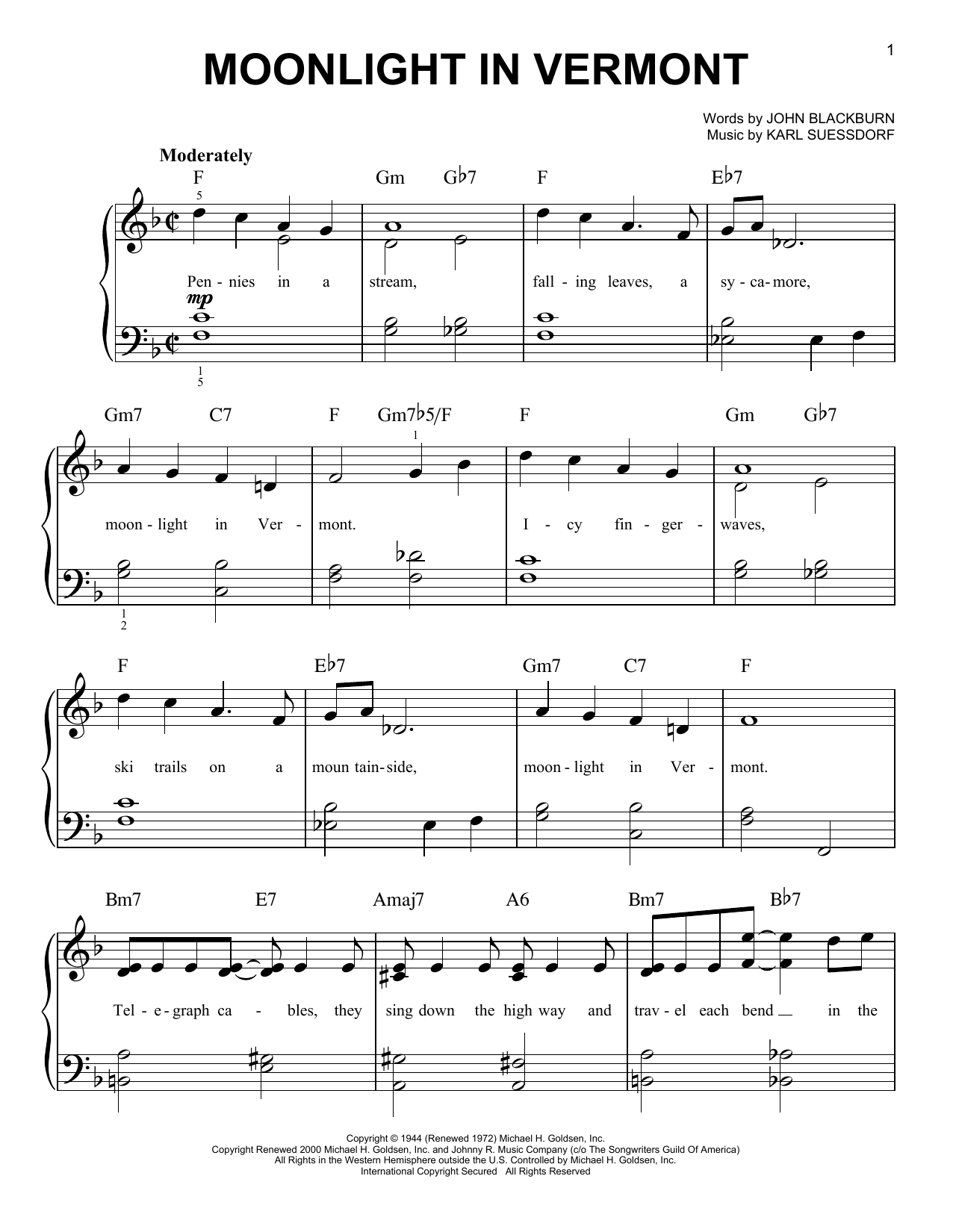 Karl Suessdorf Moonlight In Vermont sheet music notes and chords. Download Printable PDF.