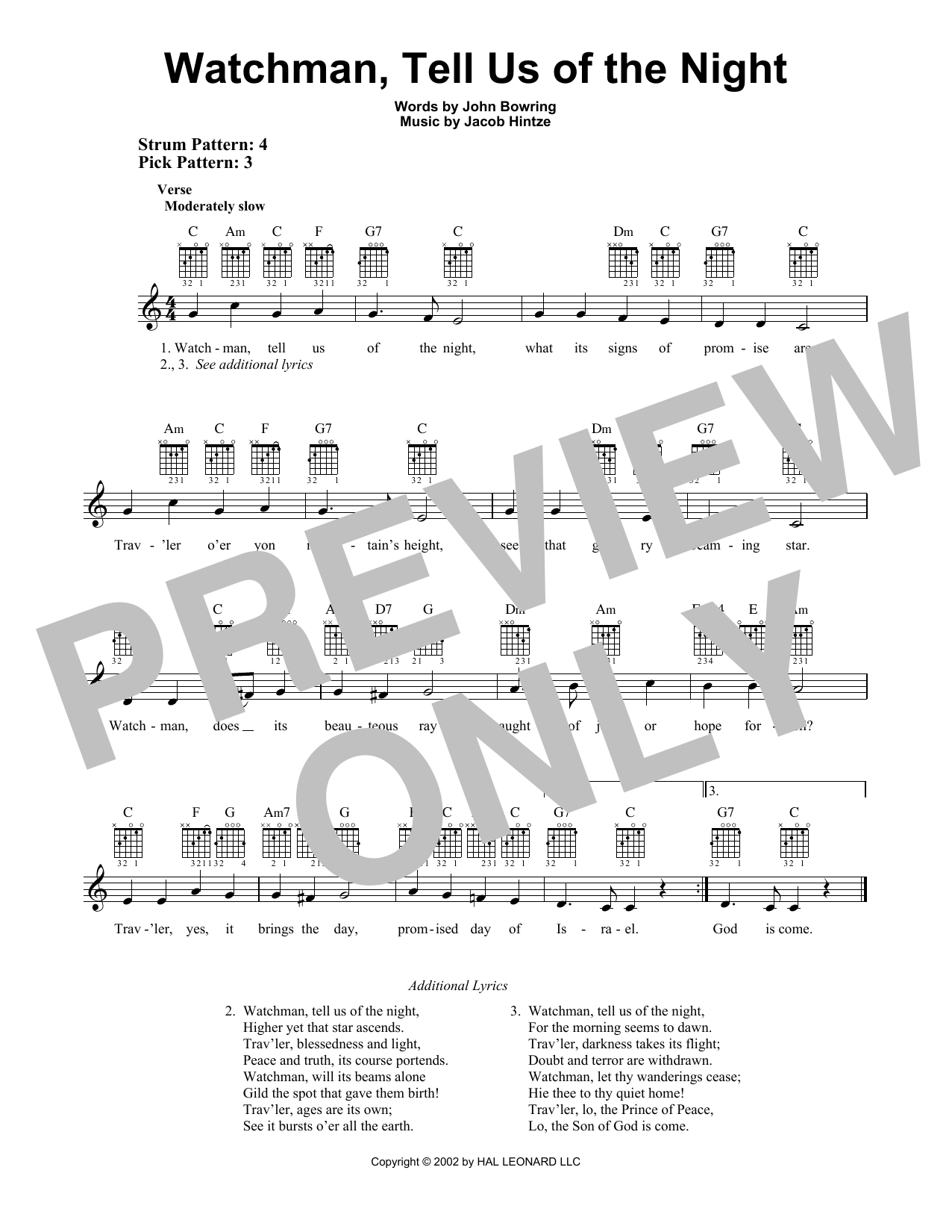 John Bowring Watchman, Tell Us Of The Night sheet music notes and chords. Download Printable PDF.