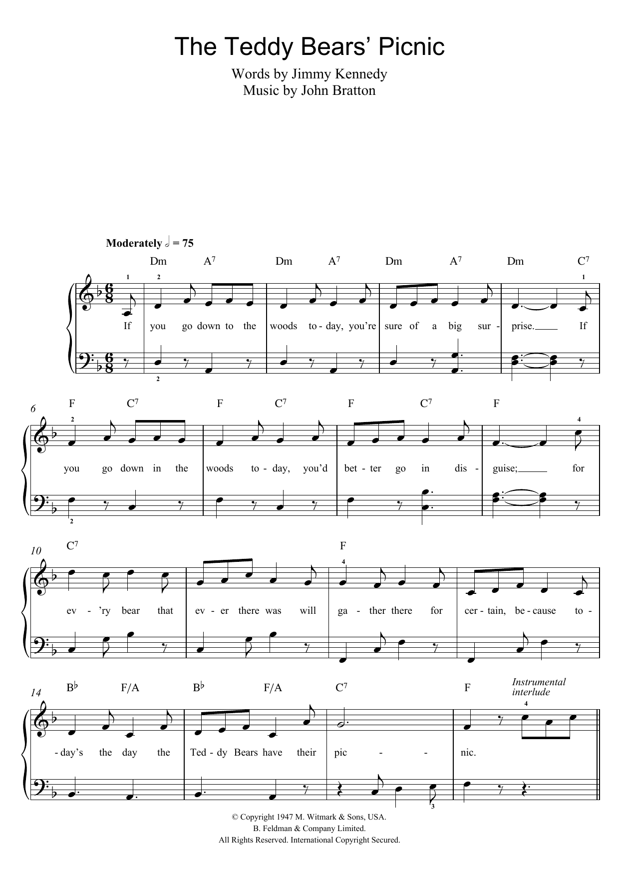 John Bratton The Teddy Bears' Picnic sheet music notes and chords. Download Printable PDF.