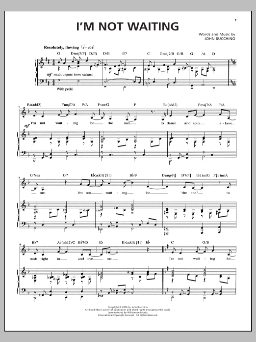 John Bucchino I'm Not Waiting sheet music notes and chords. Download Printable PDF.