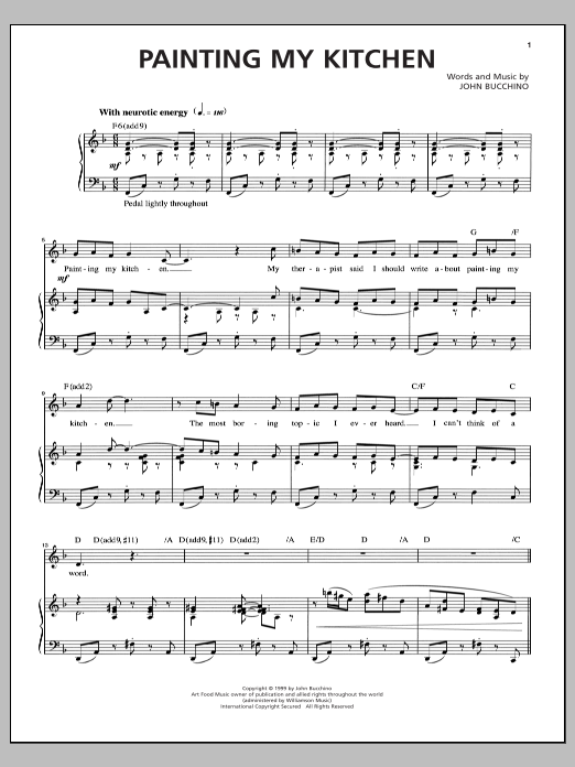 Learn to play John Bucchino Painting My Kitchen sheet music for Piano & Vocal in minutes. Price: 6.9900$ John Bucchino Painting My Kitchen sheet music notes and chords arranged for Piano & Vocal