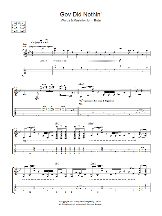 Learn to play John Butler Gov Did Nothin' sheet music for Guitar Tab in minutes. Price: 7.8900$ John Butler Gov Did Nothin' sheet music notes and chords arranged for Guitar Tab