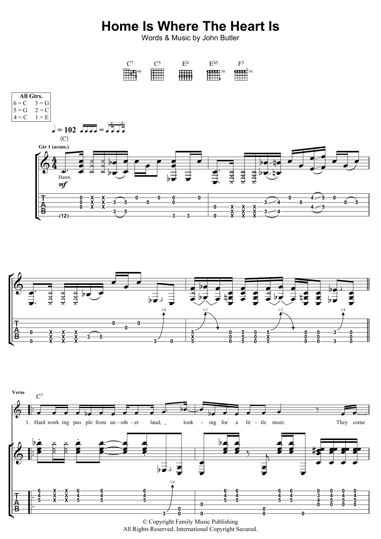 Learn to play John Butler Home Is Where The Heart Is sheet music for Guitar Tab in minutes. Price: 7.8900$ John Butler Home Is Where The Heart Is sheet music notes and chords arranged for Guitar Tab