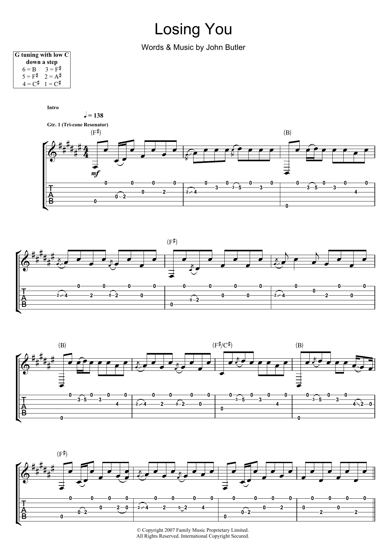 Learn to play John Butler Losing You sheet music for Guitar Tab in minutes. Price: 7.8900$ John Butler Losing You sheet music notes and chords arranged for Guitar Tab