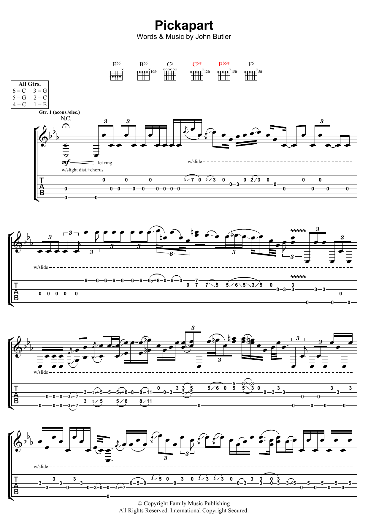 John Butler Pickapart sheet music notes and chords. Download Printable PDF.