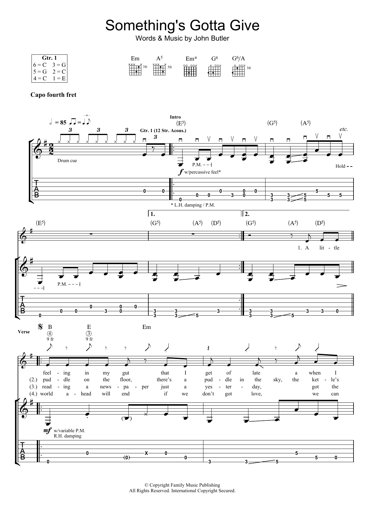 Learn to play John Butler Something's Gotta Give sheet music for Guitar Tab in minutes. Price: 7.8900$ John Butler Something's Gotta Give sheet music notes and chords arranged for Guitar Tab