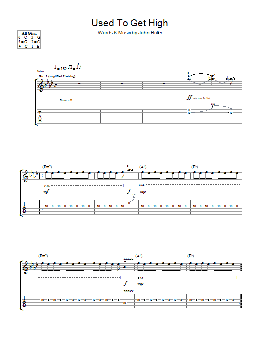 Learn to play John Butler Used To Get High sheet music for Guitar Tab in minutes. Price: 7.8900$ John Butler Used To Get High sheet music notes and chords arranged for Guitar Tab