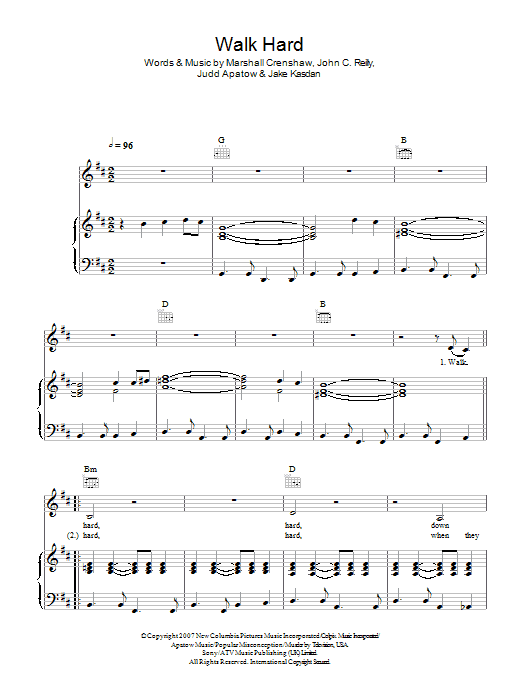 John C. Reilly Walk Hard sheet music notes and chords arranged for Piano, Vocal & Guitar Chords
