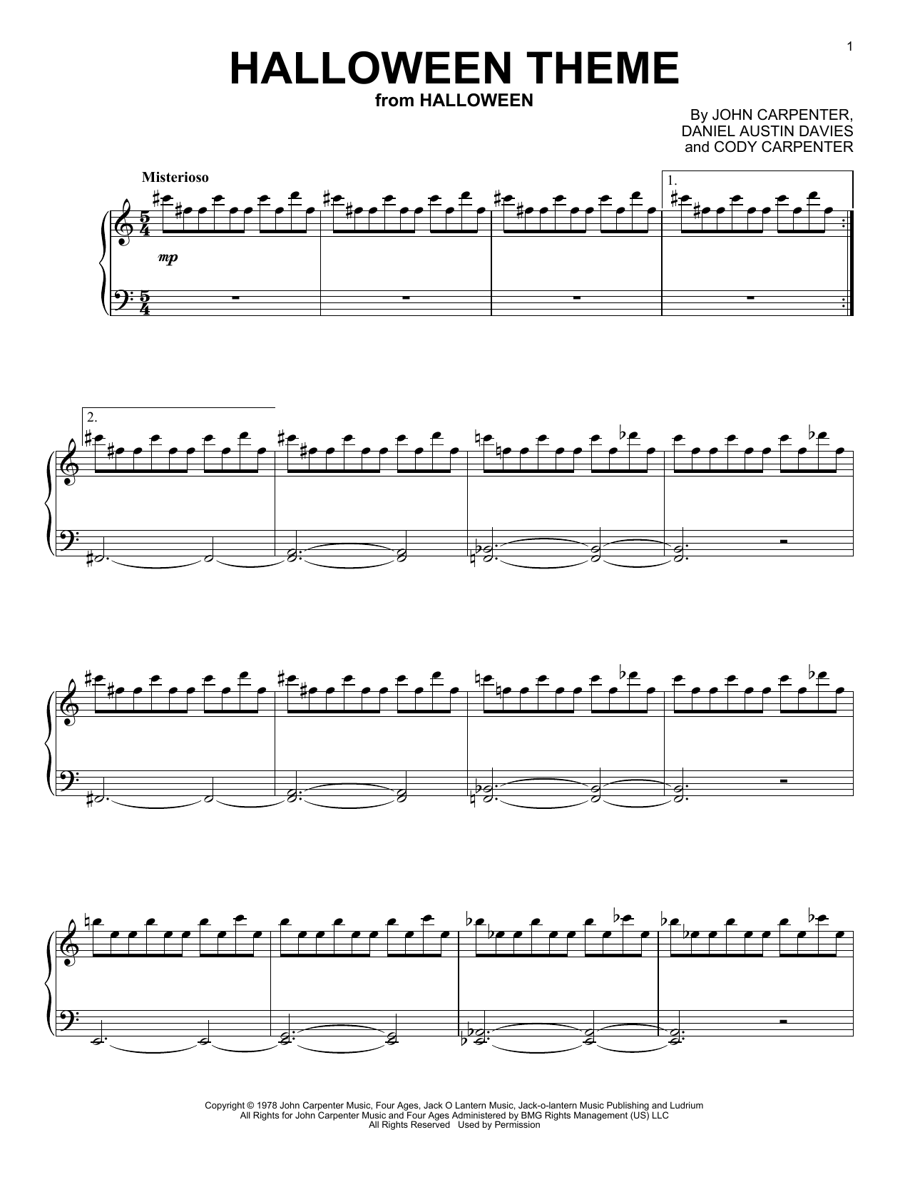 John Carpenter Halloween Theme sheet music notes and chords. Download Printable PDF.