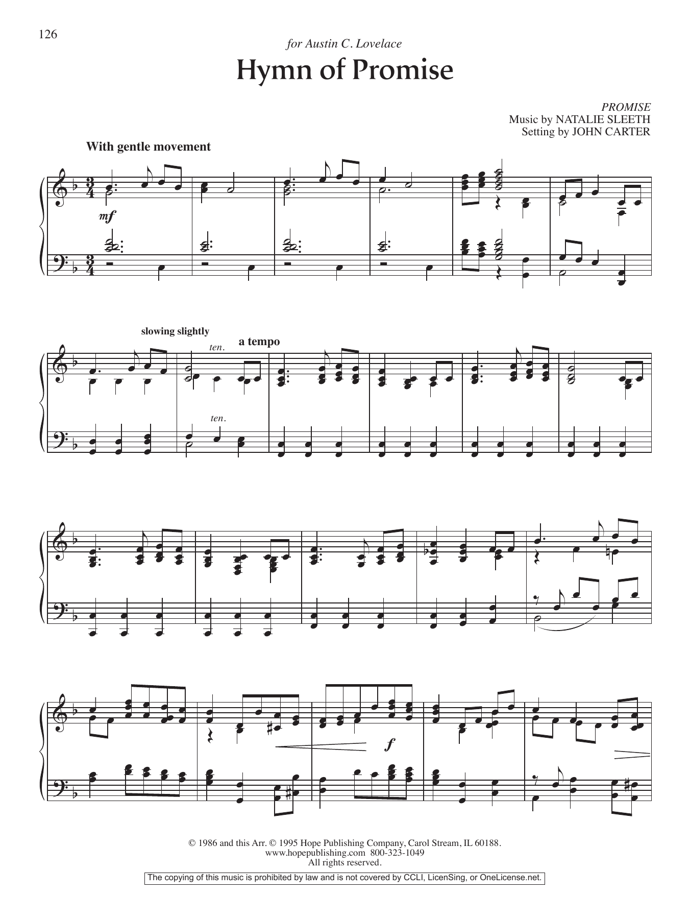 John Carter Hymn of Promise sheet music notes and chords. Download Printable PDF.