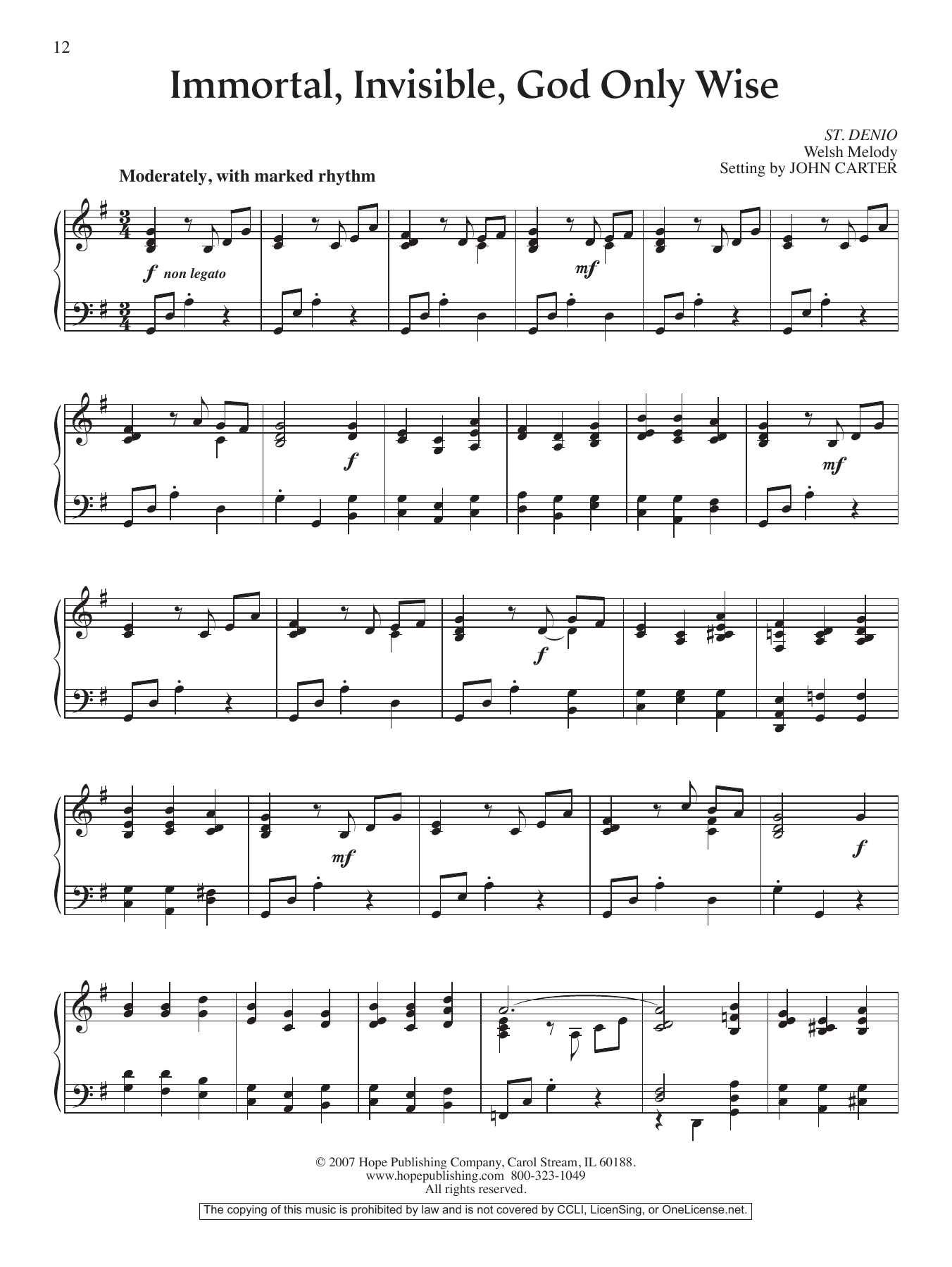 John Carter Immortal, Invisible, God Only Wise sheet music notes and chords. Download Printable PDF.