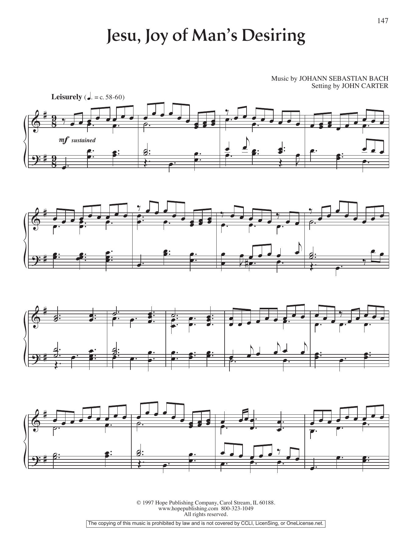 John Carter Jesu, Joy of Man's Desiring sheet music notes and chords. Download Printable PDF.