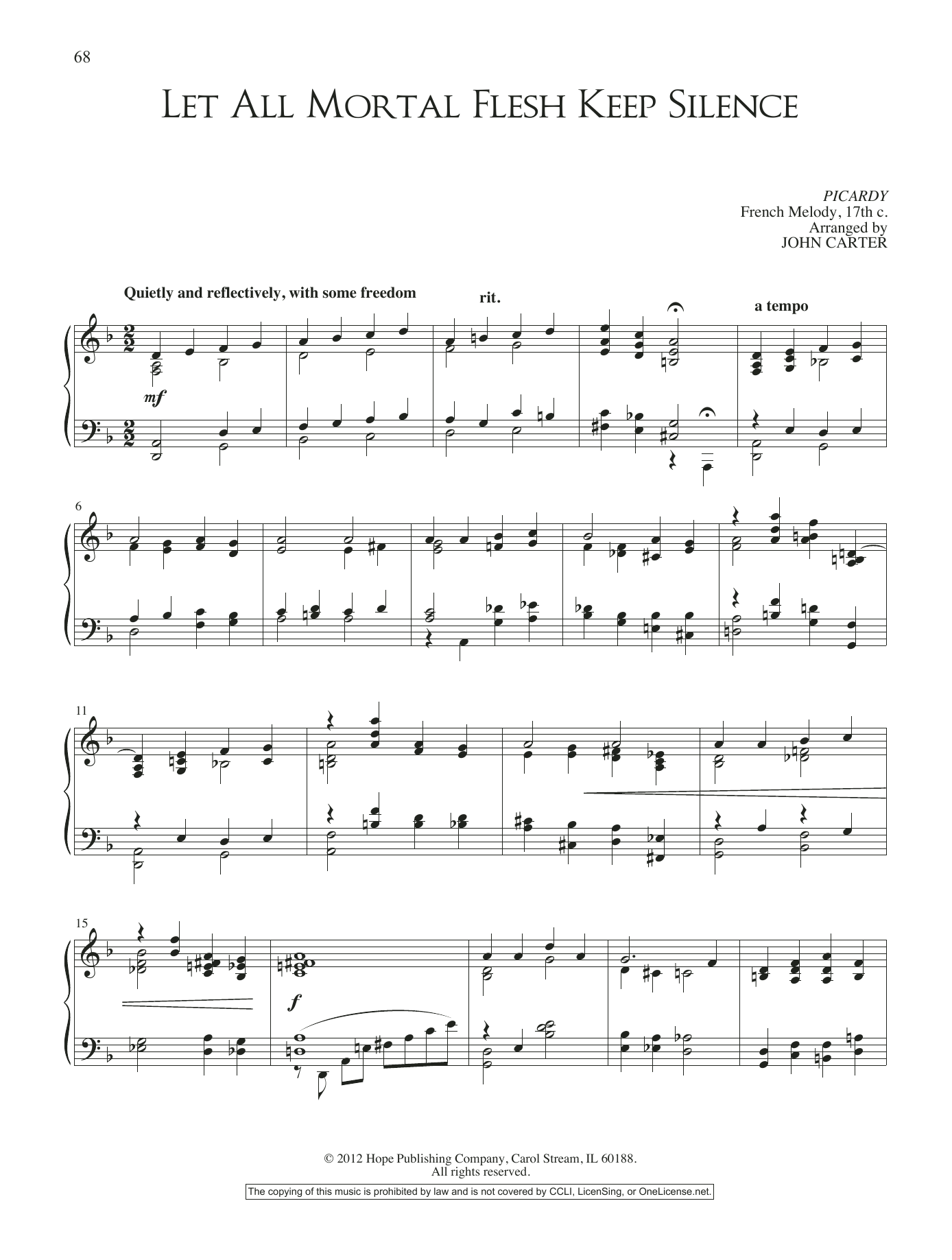 John Carter Let All Mortal Flesh Keep Silence sheet music notes and chords. Download Printable PDF.