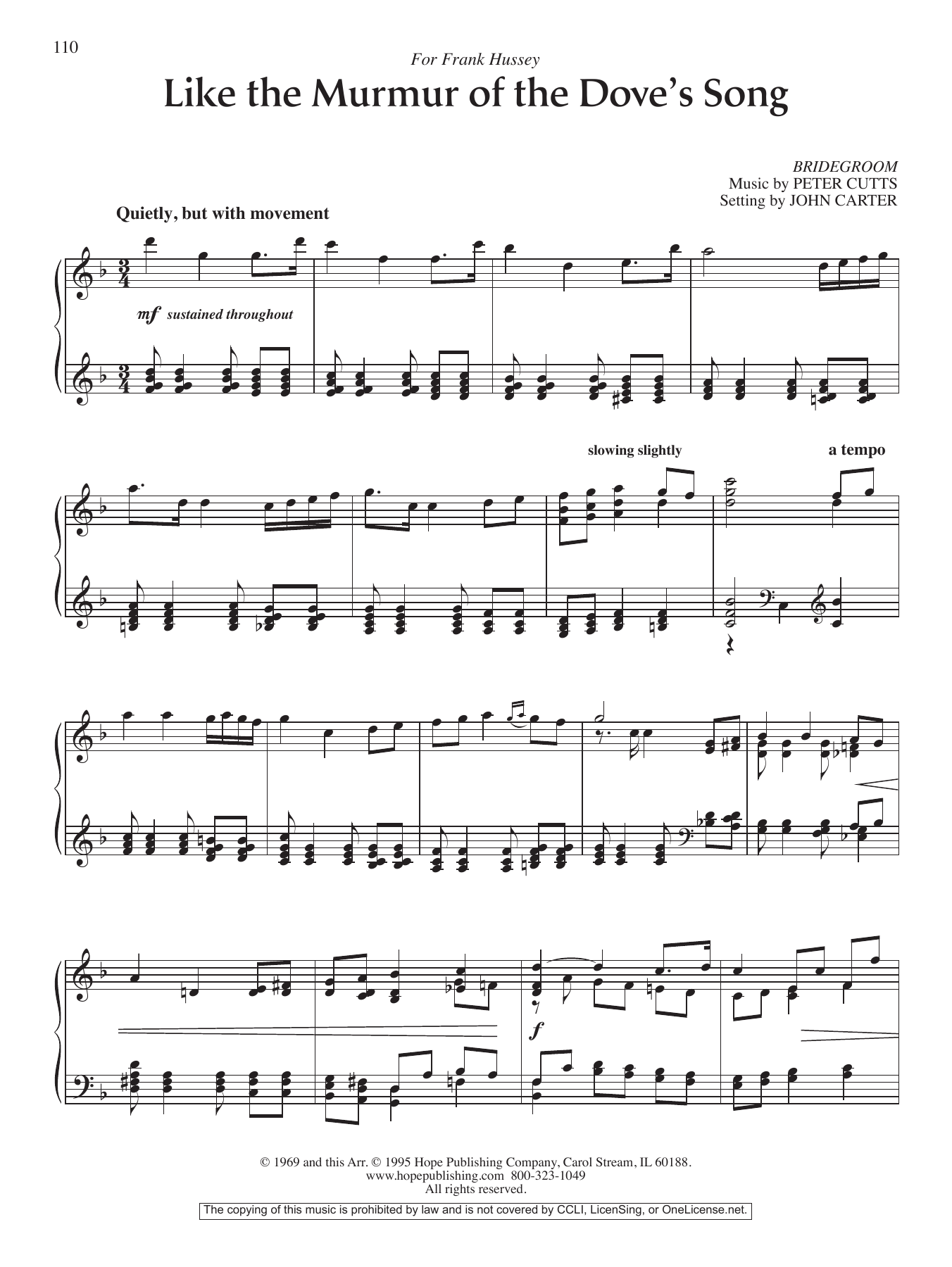 John Carter Like the Murmur of the Dove's Song sheet music notes and chords. Download Printable PDF.