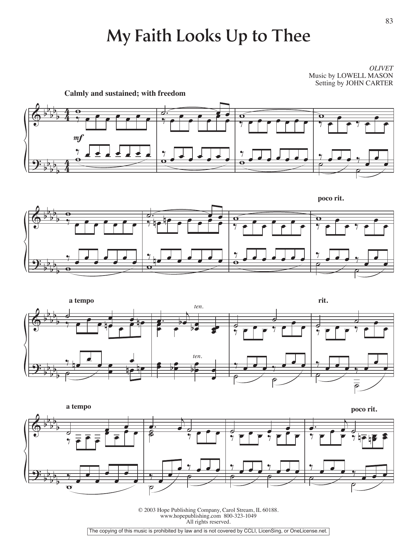 John Carter My Faith Looks Up To Thee sheet music notes and chords. Download Printable PDF.