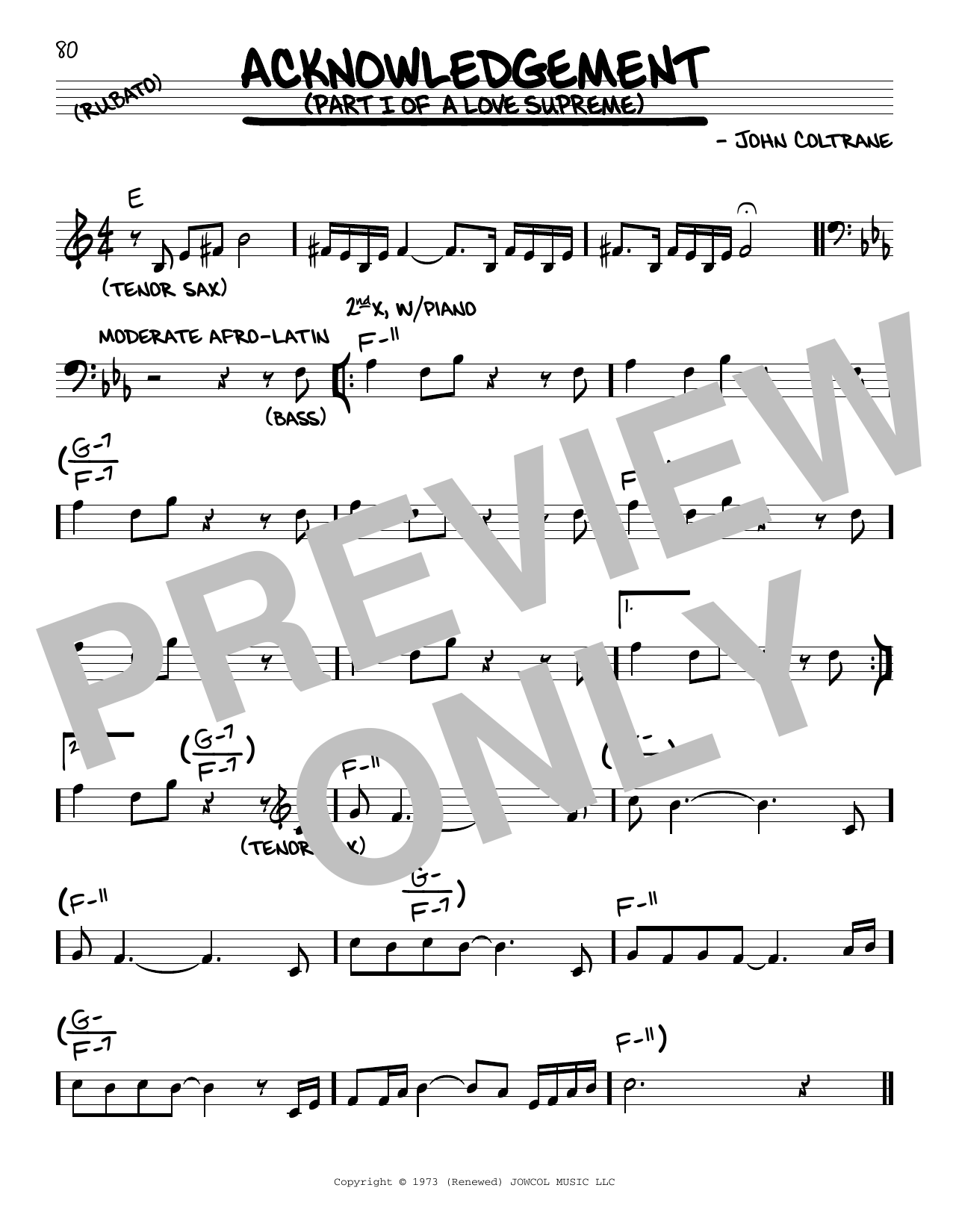 John Coltrane Acknowledgement sheet music notes and chords. Download Printable PDF.