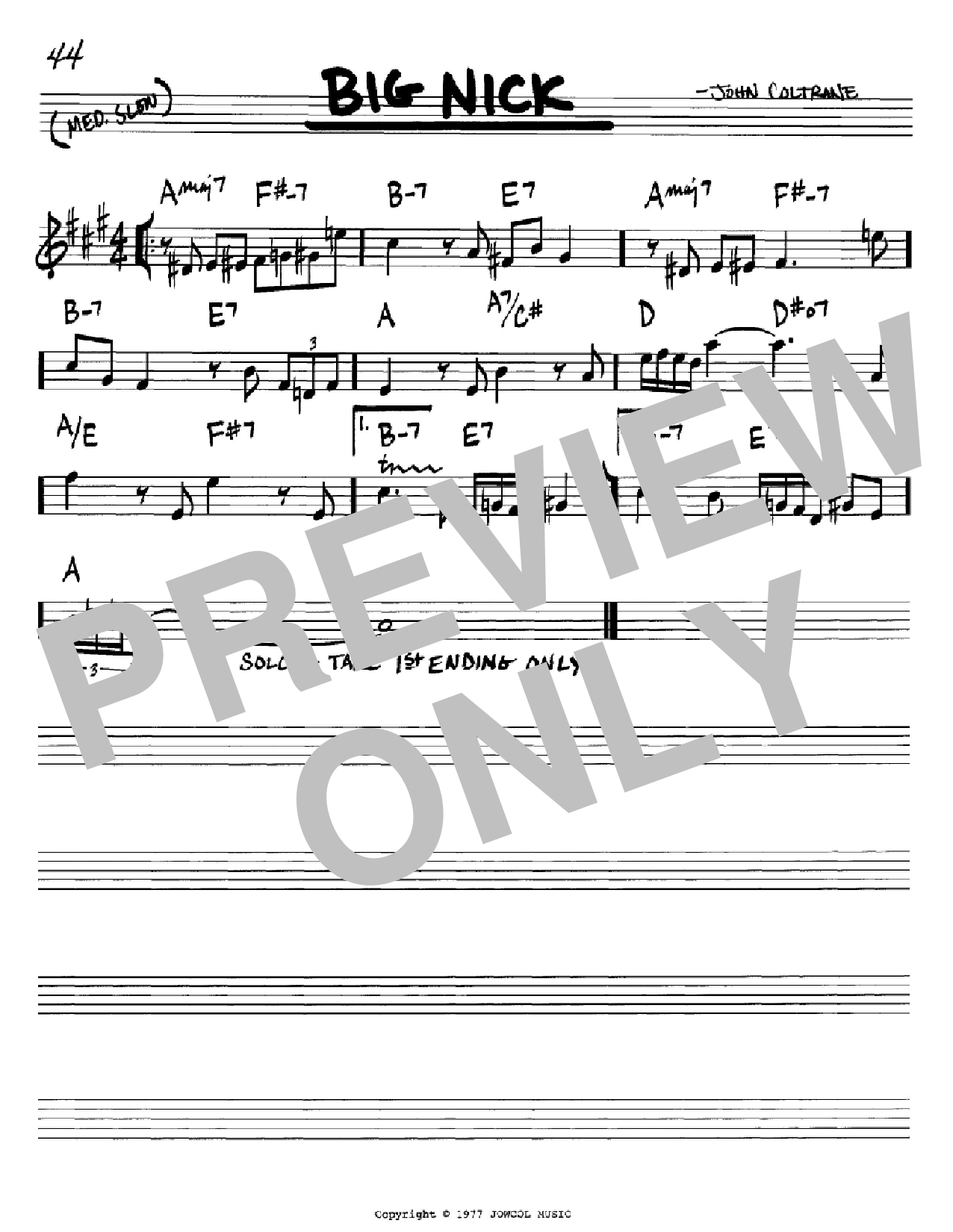 John Coltrane Big Nick sheet music notes and chords arranged for Real Book – Melody & Chords – Bb Instruments