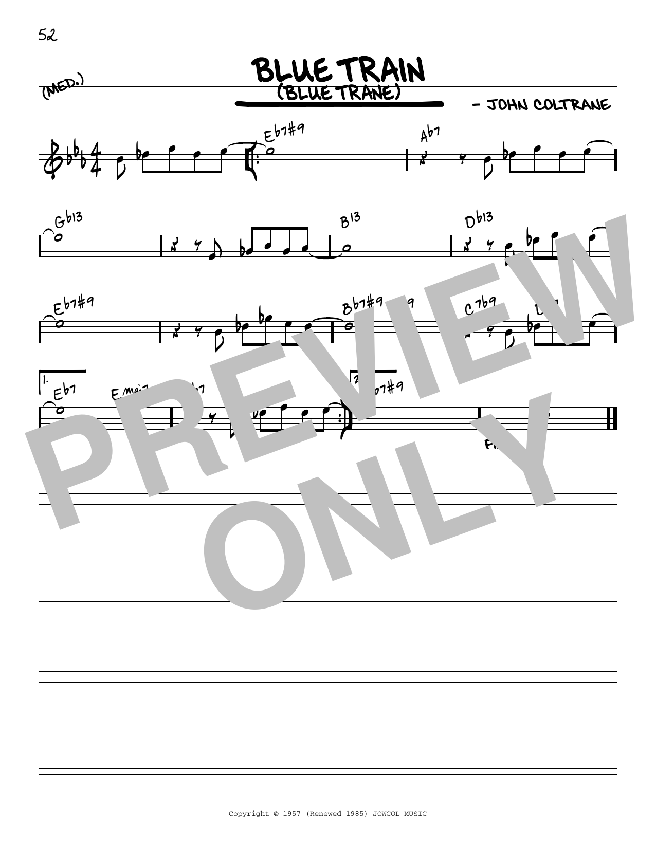 John Coltrane Blue Train (Blue Trane) [Reharmonized version] (arr. Jack Grassel) sheet music notes and chords arranged for Real Book – Melody & Chords