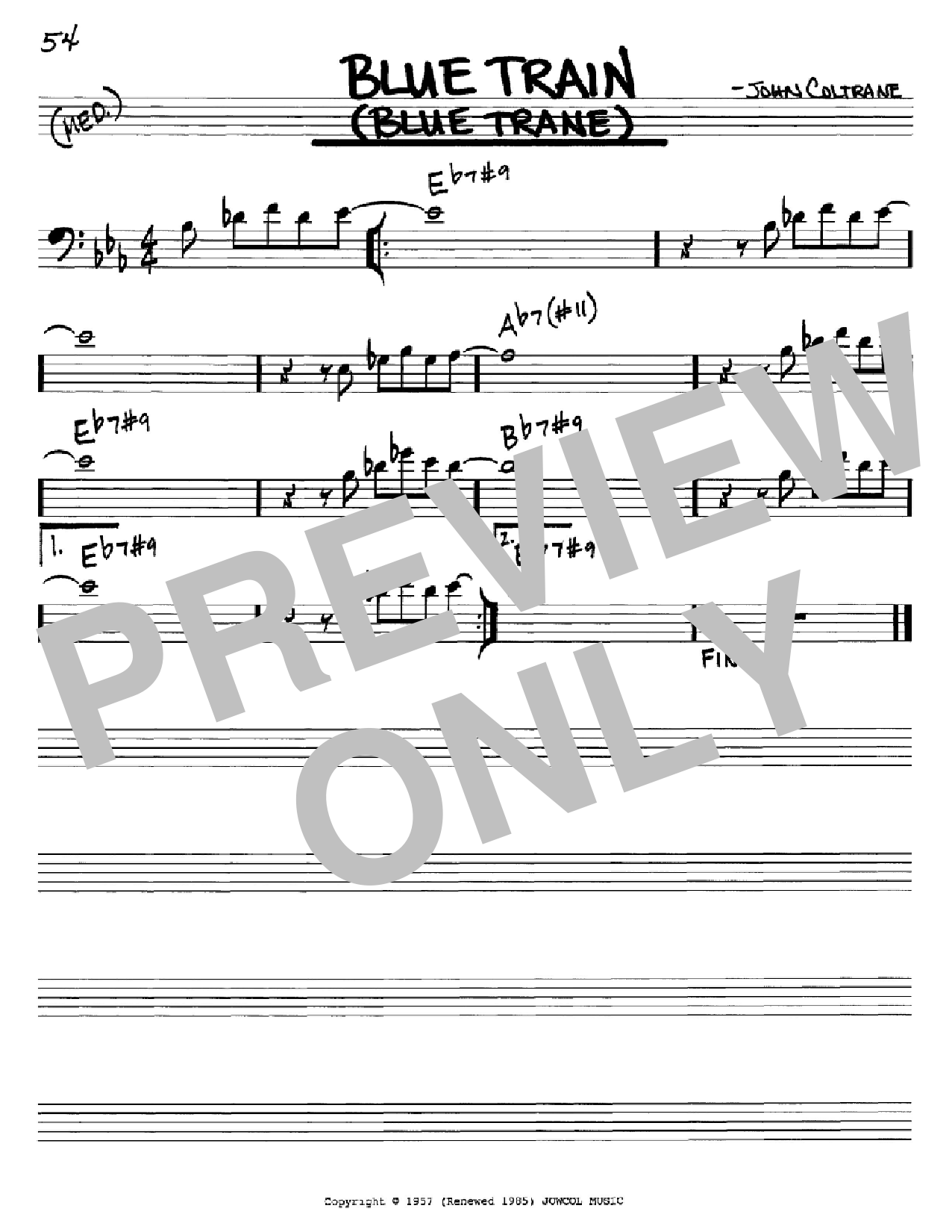 John Coltrane Blue Train (Blue Trane) sheet music notes and chords. Download Printable PDF.