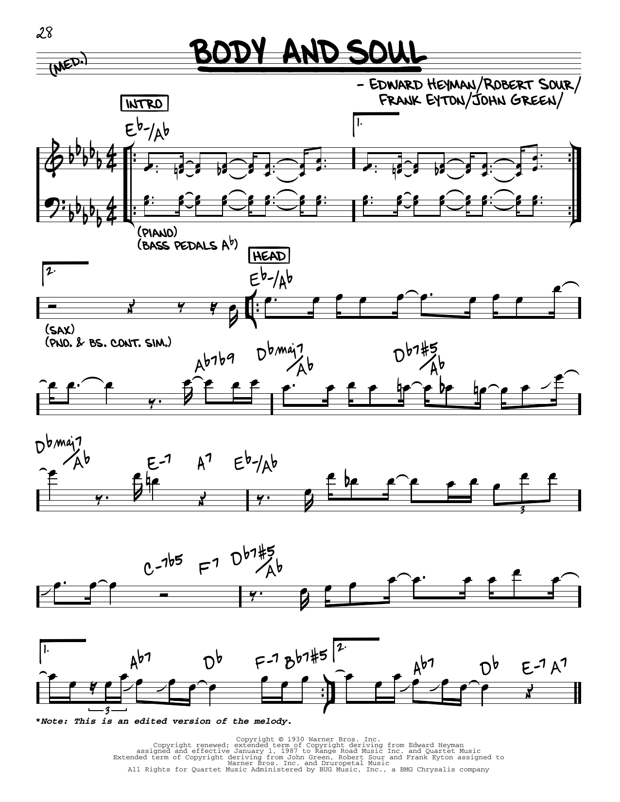 John Coltrane Body And Soul sheet music notes and chords. Download Printable PDF.